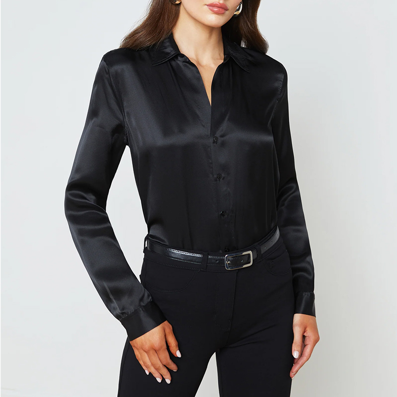 hongfeng’s black long sleeve blouse is a versatile, essential piece for any wardrobe.